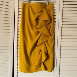 Vintage Mustard Ruffle Midi Skirt